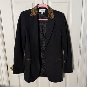 Current/Elliott Black Blazer with Leopard-Print Collar size 1 small